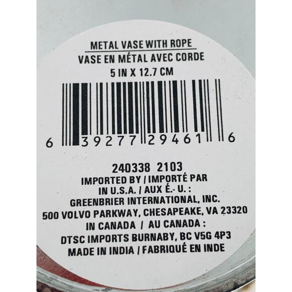 Metal Vase For Flowers Brown Rope Tapered 7.5 Inches Tall Silver Galvanized - Picture 3 of 6